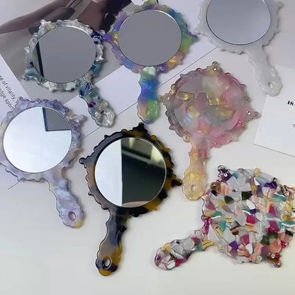 Zonyin Wholesale Diamond Pattern Acetate Makeup Mirror Portable Handle Handheld Cosmetic Mirror Colorful Women for Daily Use