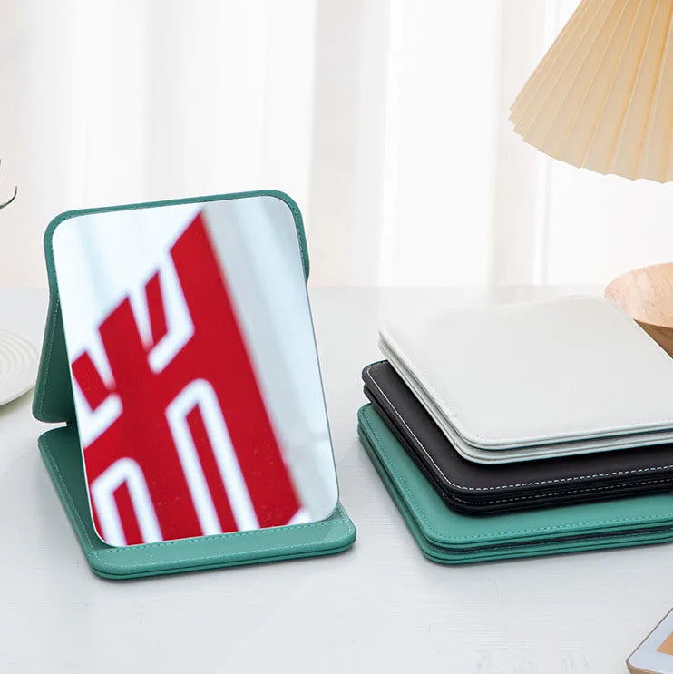 Zonyin Hot Sales Big Black White Pink Folding Travel Mirror PU Portable Adjustable Rectangular Large Vanity Mirror for Travel
