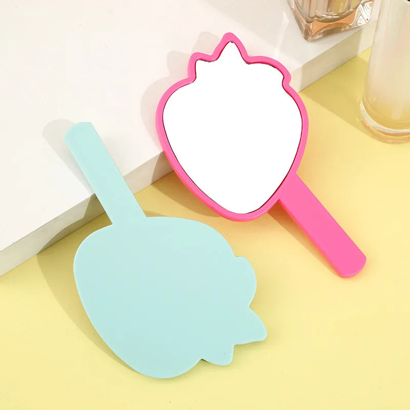 Zonyin New Arrival Strawberry Shape Customized Portable Mini Handheld Plastic Cosmetic Makeup Mirror for Children Girls