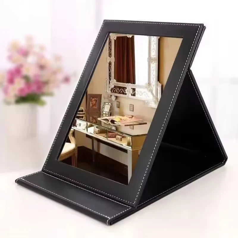 Foldable Square Cosmetic Leather Full Edge Portable Student Princess Style High-definition Dressing Mirror Durable Anti-fall