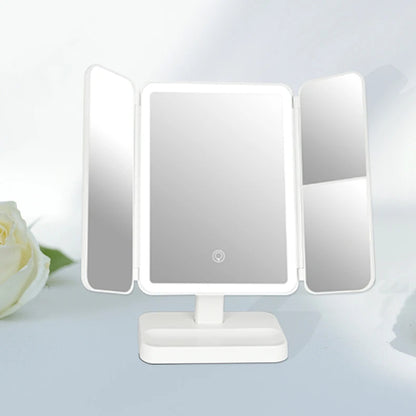 Zonyin Rechargeable Plastic Led Light Compact 3 Fold Desktop Cosmetic Mirror 3x Magnifying Portable Travel Makeup Mirror