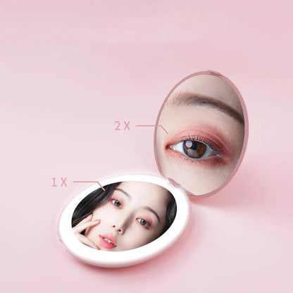 Zonyin Magnified Round Pocket Led Light Mirror Portable Foldable Mini Small Makeup Mirror With Led Light