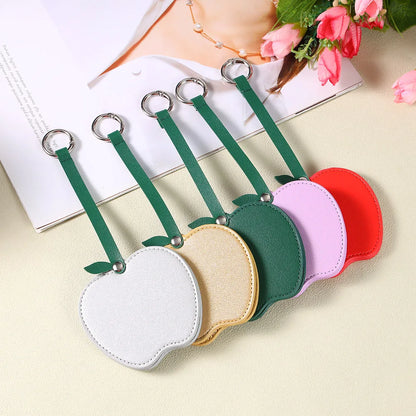Zonyin Christmas Apple Design Baby Pink Pocket Makeup Mirror Customized Private Logo Small Mirror with Hanging Rope and Key Ring