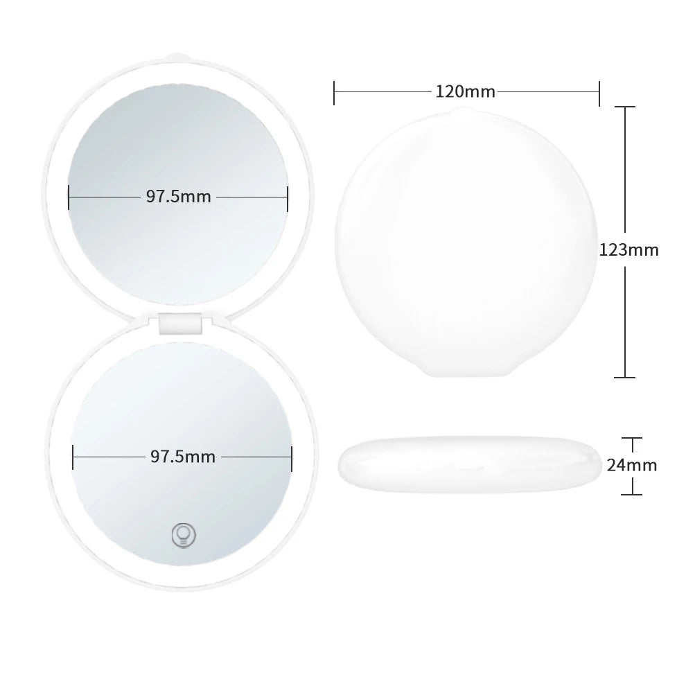 Zonyin Round Magnifying Led Portable Touch Screen Makeup Mirror Vanity Mirror With Light Compact Pocket Travel Mirror With Logo