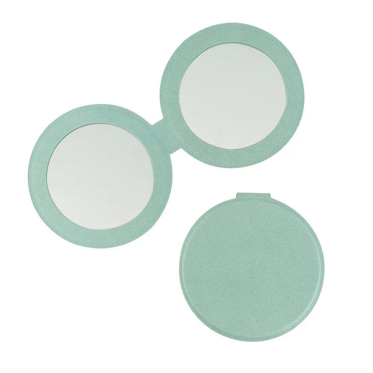 Zonyin New Design Double-Sided Round Pocket Mirror 1X 2X Magnifying Pu Leather Small Compact Makeup Mirror for Women