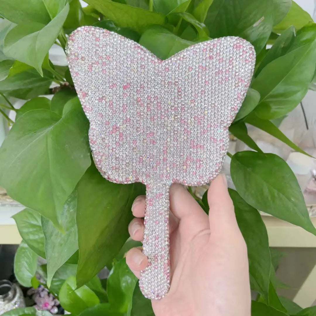 Zonyin Wholesale Diamond Portable Makeup Mirror Custom butterfly Small Handheld Mirror Silver Pocket Hand Held Mirror for Girls