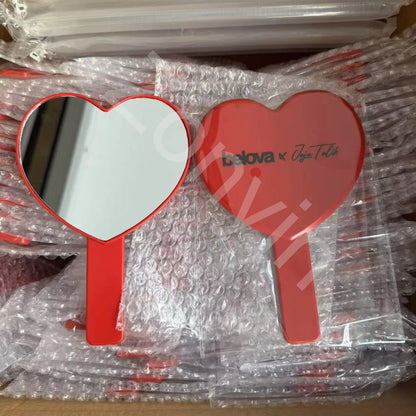 Zonyin Wholesale Heart Shape Hand Cosmetic Mirror Custom logo Plastic Portable Handheld Makeup Mirror Promotional Gift