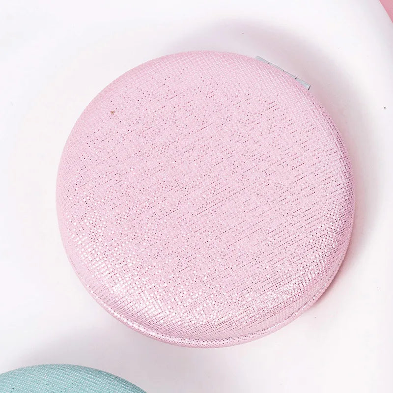 Zonyin Custom Logo Foldable Double-sided Pocket Mirror 1X/2X Portable Mini Pu Glitter Macarons Round Makeup Mirror with Keychain