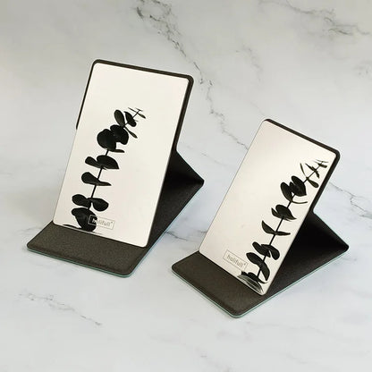 Zonyin High Quality Folding Rectangle Pu Leather Standing Makeup Mirror Embossed Logo Portable Desktop Pocket Mirror for Travel