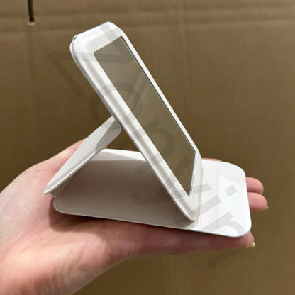 Zonyin Customized LOGO Travel Small Desktop Makeup Mirror White Portable Folding PU Leather Pocket Mirror for Women's Gift