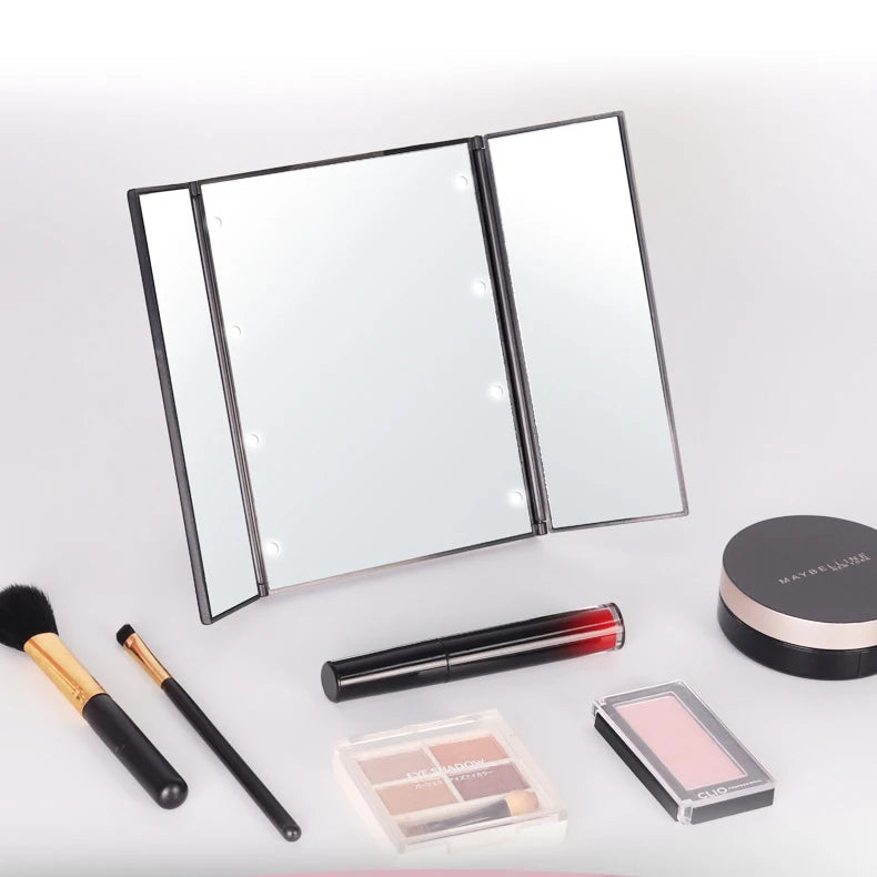 Zonyin Wholesale Portable LED Desktop Makeup Mirror Fold LED Mirror Switch Small Desktop Cosmetic Mirror With Customized Logo