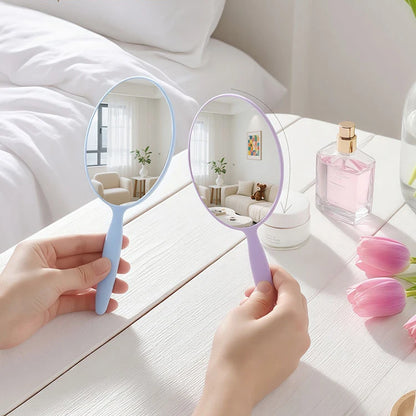 Zonyin Custom Logo Plastic Oval Handle Makeup Mirror Abs Material Cosmetic Hand Mirror Portable Hand Held Mirrors for Travel