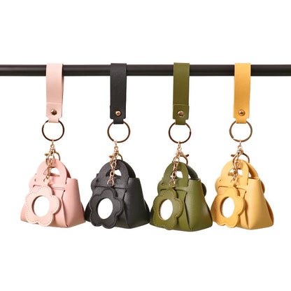 Zonyin Portable PU Leather Bag-Shaped Handheld Makeup Mirror with Keychain Mini Coin Purse Style Pocket Mirror