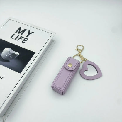 Zonyin High Quality Love Shape PU Leather Makeup Keychain Mirror Portable Heart Small Mirror and Lipstick Holder for Women Girls