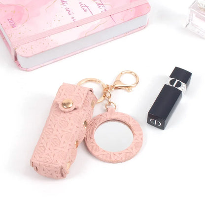 Zonyin New Arrive Pu Leather Small Makeup Mirror Mini Portable Leather Lipstick Holder Keychain for Women's Handbag Accessory