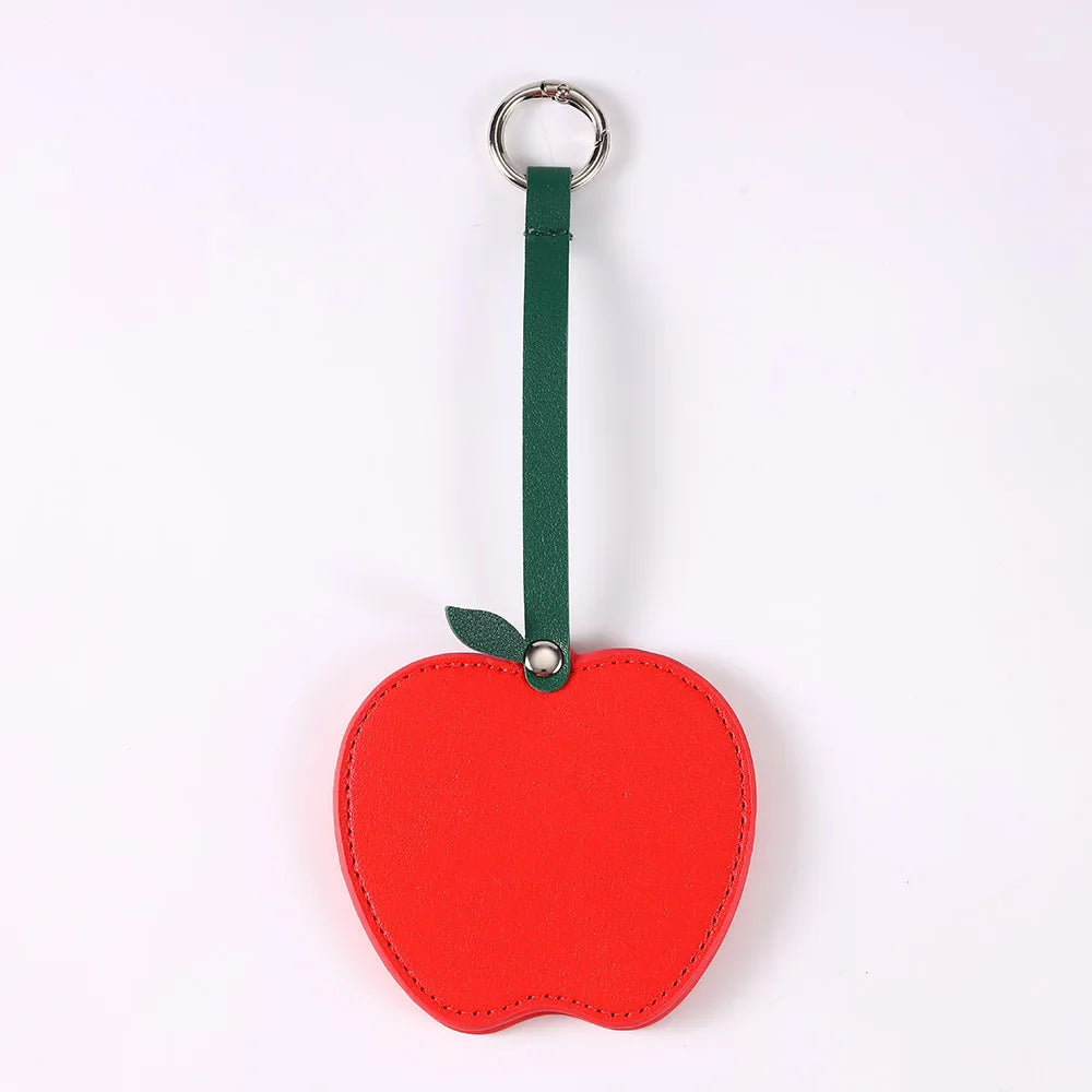 Zonyin Christmas Apple Design Baby Pink Pocket Makeup Mirror Customized Private Logo Small Mirror with Hanging Rope and Key Ring