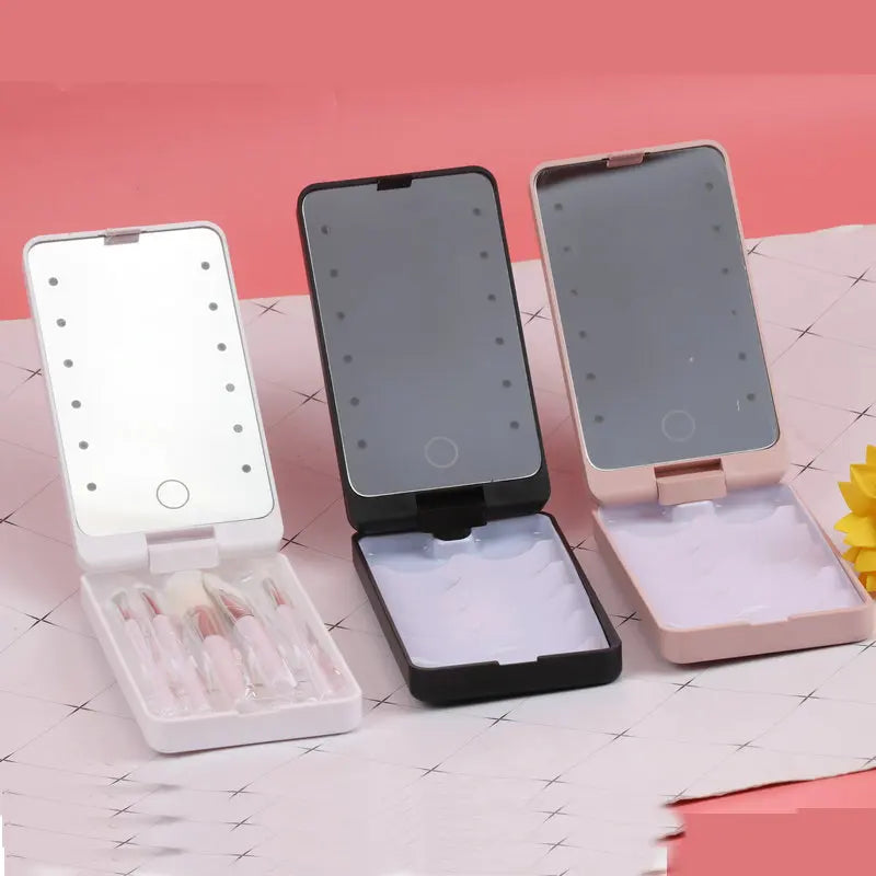 Zonyin Wholesale New Design Plastic LED Portable Pocket Makeup Mirror Custom Logo Cosmetic Brush Set With Popular Discount