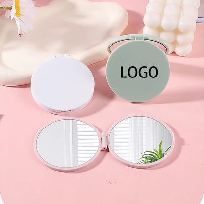 Zonyin Double-Sided Pink Small Round ABS+Glass Cosmetic Mirror Cute Compact Mini Pocket Travel Mirror With Customized Logo