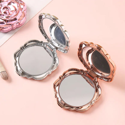 Zonyin Wholesale Portable Flower-Shaped Small Travel Makeup Mirror Folding Plastic Rose Compact Mini Cosmetic Mirror for Girls