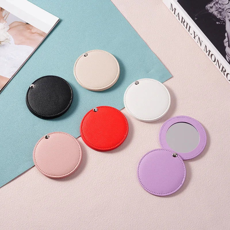 Zonyin New Arrival PU Leather Portable Rotating Makeup Mirror Custom Round Double-sided Magnification Pocket Mirror for Travel