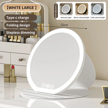 Zonyin Portable LED Cosmetic Mirror with Fill Light Foldable Tabletop Dressing Makeup Mirror for Dormitory or Office Box Packed