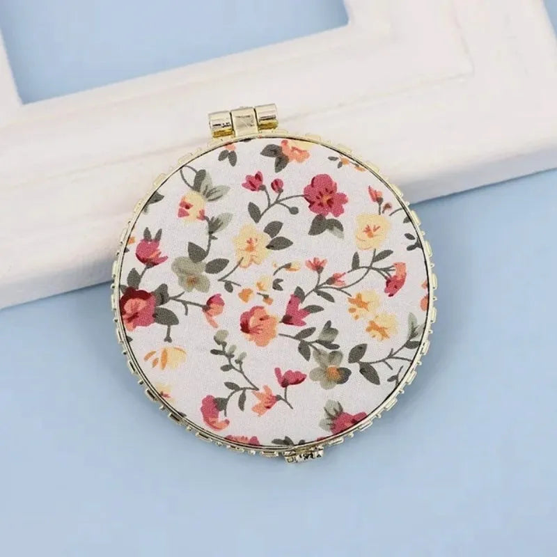 Zonyin High Quality Handheld Makeup Mirror Wholesale Vintage Silk Fabric Rectangle Oval & Round Sided Mirrors with Double Sides