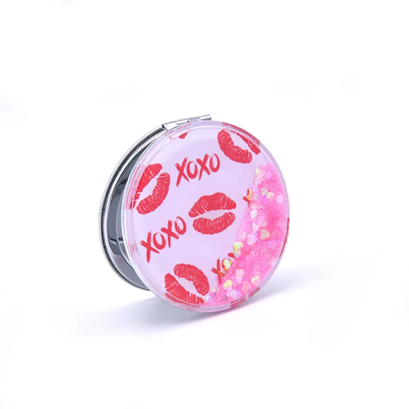 Zonyin New Portable Small Round Quicksand Glitter Mirror HD Compact Makeup Mirror Gift