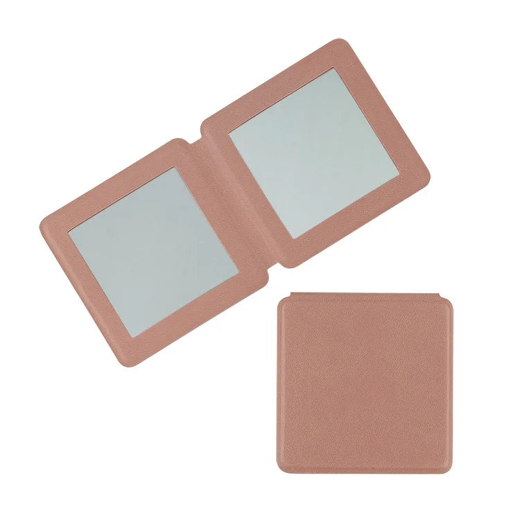 Zonyin Dual Sided 2X Magnification Small Glass Mirror Square Folding Pu Leather Handheld Cosmetic Pocket Mirror for Women Girl
