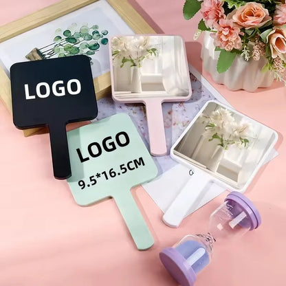 Zonyin Wholesale 5 Sizes Custom Logo Square Handheld Mirror Portable Small Makeup Mirror Compact Cosmetic Mirror with Logo