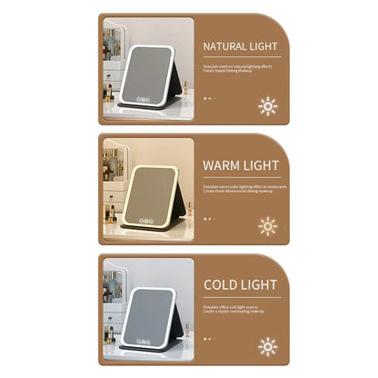 Zonyin Hot Selling LED Light Cosmetic Mirror Portable Folding Desktop Vanity Mirror Foldable Desktop Makeup Mirror for Women