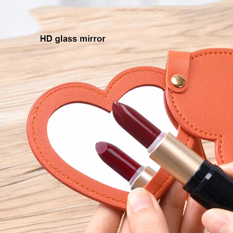Zonyin Valentine's Day Gift Heart Shaped Makeup Keychain Mirror Pu Leather HD Glass Custom Travel Pocket Mirrors for Women Girls