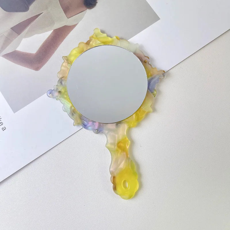 Zonyin Wholesale Diamond Pattern Acetate Makeup Mirror Portable Handle Handheld Cosmetic Mirror Colorful Women for Daily Use