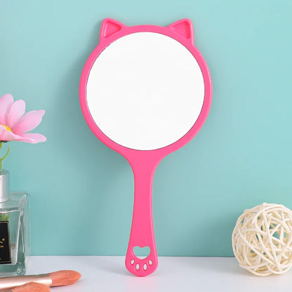 Zonyin Custom Logo Label Cat Shaped Handheld Makeup Mirror Portable Round Handle Cosmetic Mirror Personalized Features for Girls