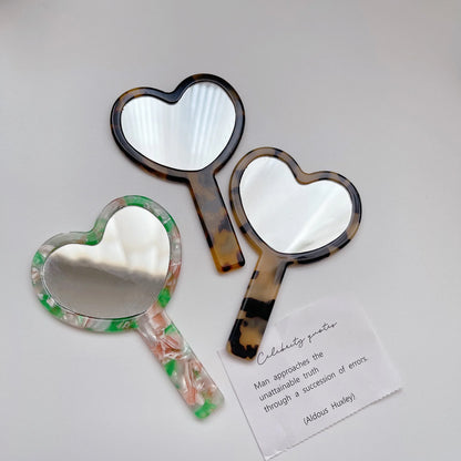 Zonyin Fashionable Heart-Shaped Cosmetic Mirror Cute Acetate Marble Finish Personalized Portable Makeup Mirror for Girls Travel