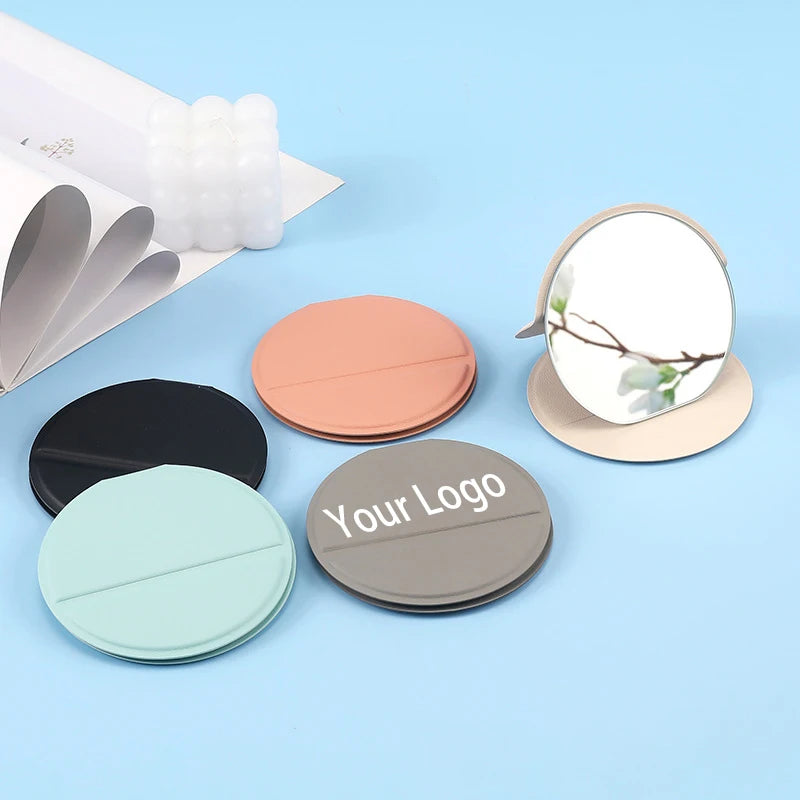 Zonyin High Quality HD Glass Round Desktop Pocket Mirror Foldable Pu Leather Compact Makeup Mirror for Travel