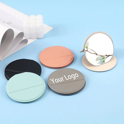 Zonyin High Quality HD Glass Round Desktop Pocket Mirror Foldable Pu Leather Compact Makeup Mirror for Travel