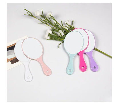 Zonyin Promotional Plastic Portable Handheld Makeup Mirrors Lightweight Private Label Oval Small Hand Held Mirror Logo Custom