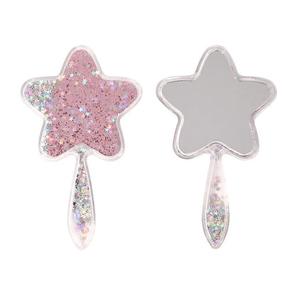 Zonyin Star-Shaped Glitter Quicksand Handheld Makeup Mirror Cute Novelty Gift Hand Mirror Portable Shiny Pocket Mirror