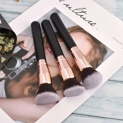 Zonyin High Quality Soft Powder Brush Single Make up Brushes Black Gold Flat Foundation Brush Private Label