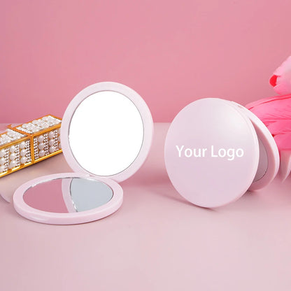 Zonyin Custom logo Round Double-Sided Folding Pocket Mirror Mini Compact pink Cosmetic Travel Mirror with 2x Magnification