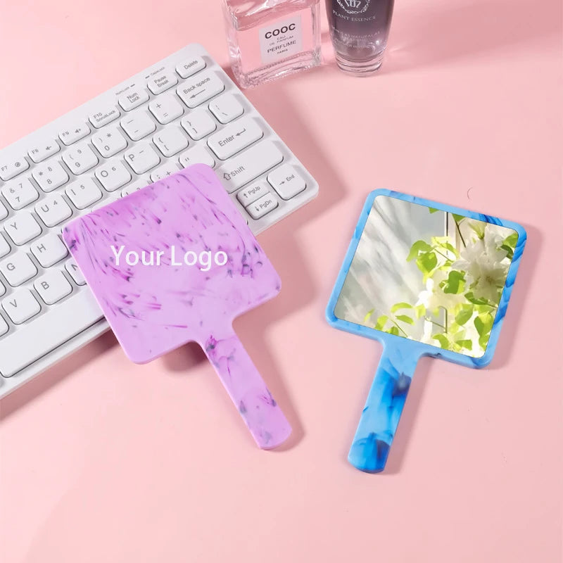 Zonyin Customized logo ABS Plastic Square Trivial Mirror Portable HD Handheld Cosmetic Mirror with Women Makeup