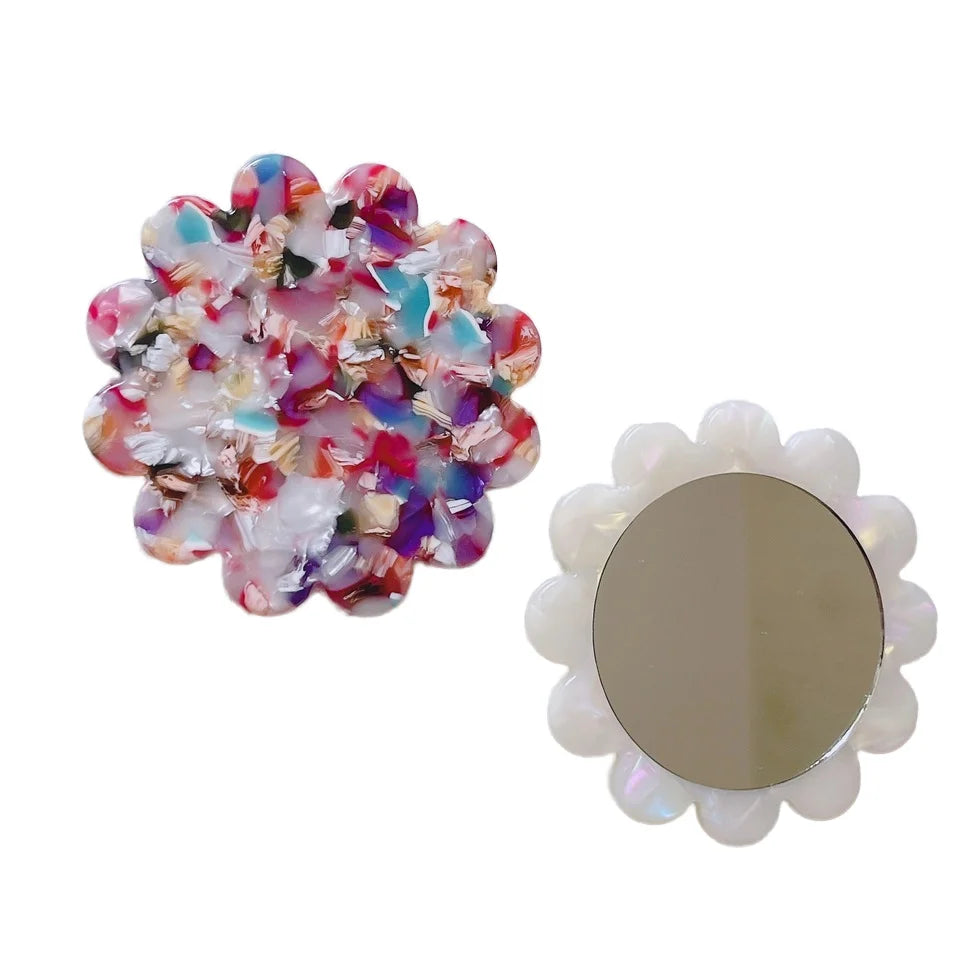Zonyin Promotion High-End Portable Mini Makeup Mirror Compact Retro Acetate Plate Sunflower Custom Logo Pocket Mirror for Girls