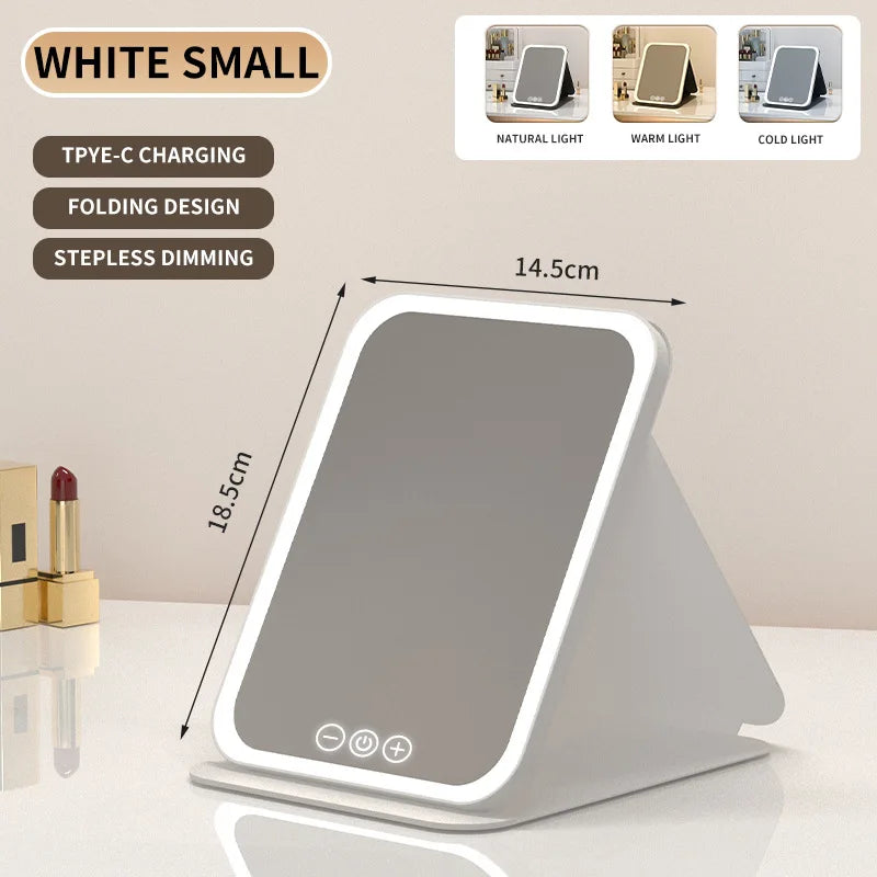 Zonyin Hot Selling LED Light Cosmetic Mirror Portable Folding Desktop Vanity Mirror Foldable Desktop Makeup Mirror for Women