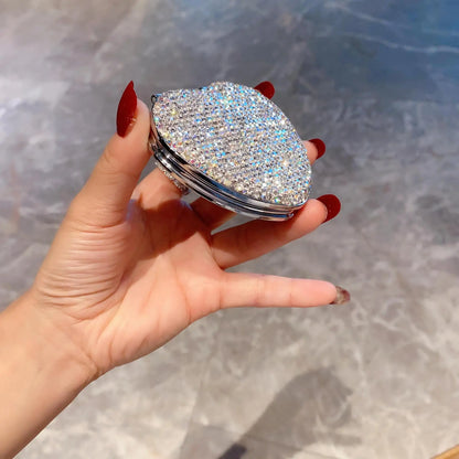 Zonyin Factory Price New Design Metal Diamond Portable Double Sided Pocket Mirror Heart Shaped Folding Compact Travel Mirror
