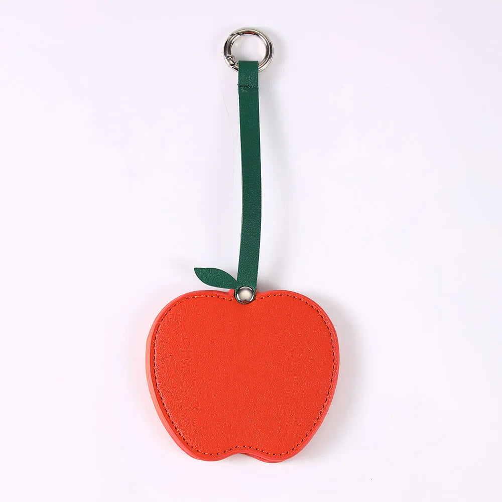 Zonyin Christmas Apple Design Baby Pink Pocket Makeup Mirror Customized Private Logo Small Mirror with Hanging Rope and Key Ring