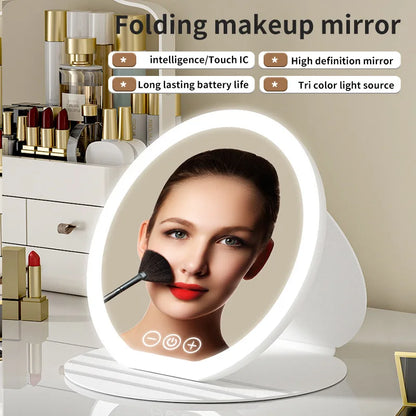 Zonyin Portable LED Cosmetic Mirror with Fill Light Foldable Tabletop Dressing Makeup Mirror for Dormitory or Office Box Packed