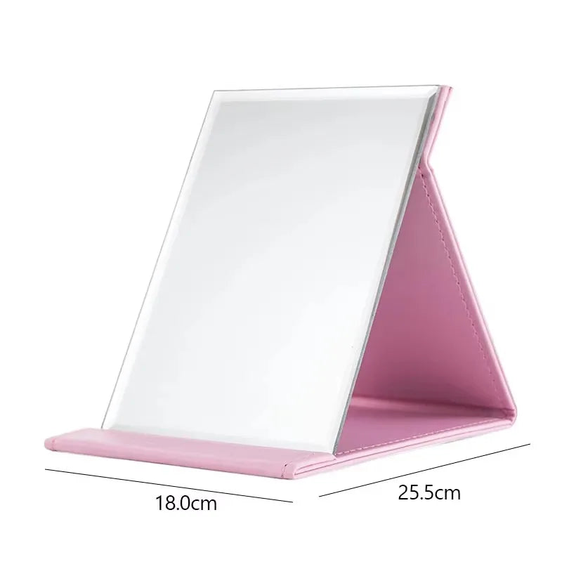 Factory Direct Silver Finish Foldable Square Glass Frame Cosmetic Mirror with Magnifying Feature for Desktop Use