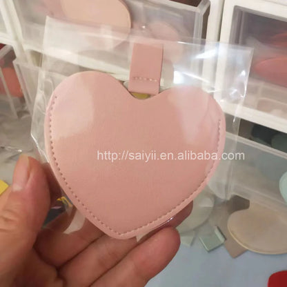 Zonyin Women's Gift Heart Shaped Pu Leather Pocket Mirror Customized Your Logo Small Travel Makeup Mirror for Valentine's Day