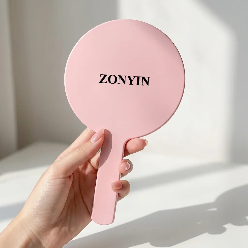 Zonyin Custom Round Small Vanity Mirror Personalized Handle Makeup Mirror Customizable Handheld Travel Mirror for Promotion