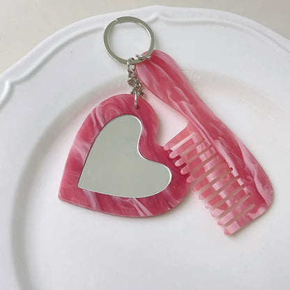 Zonyin Customized Personalized Glitter Sequin Car Keychain Bag Love Mini Acetate Makeup Mirror Heart DIY Car Hanging Accessories